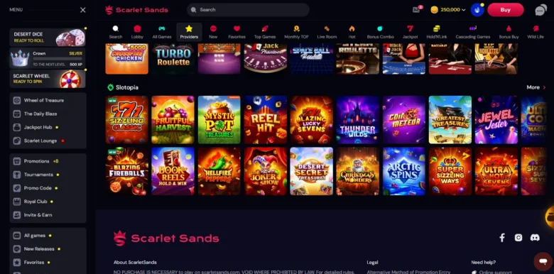 Scarlet Sands Social Casino providers page