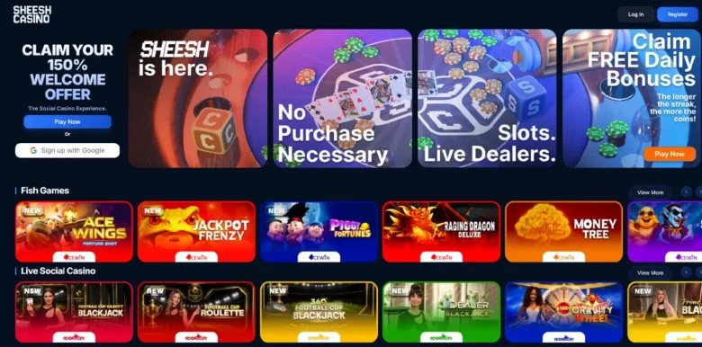 Sheesh Social Casino main webpage