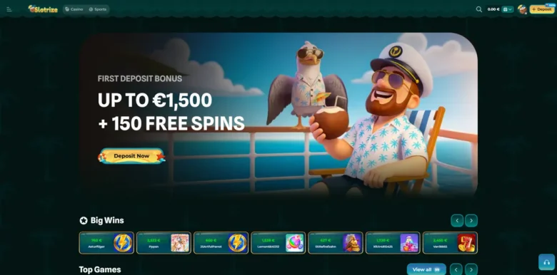 Slotrize Casino main webpage