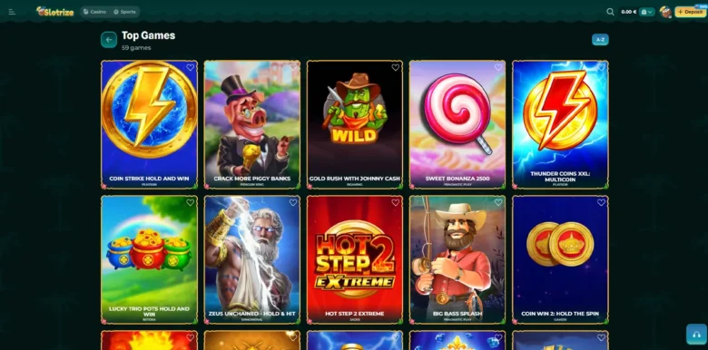 Slotrize Casino top games page