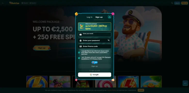 Slotrize Casino sign up page
