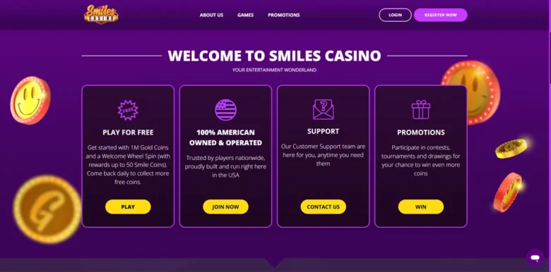 Smiles Social Casino main webpage