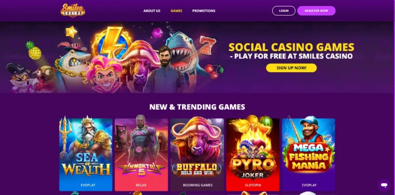 Smiles Social Casino games page