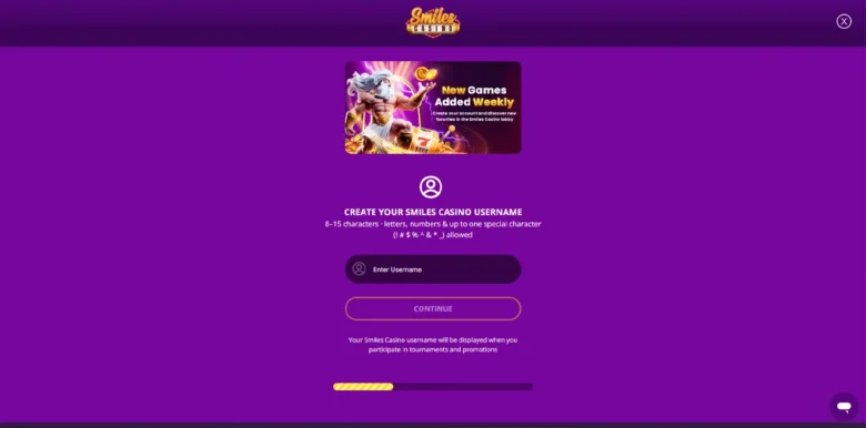 Smiles Social Casino sign up page