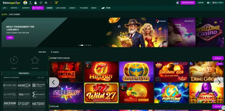 SpinBetter Casino main webpage