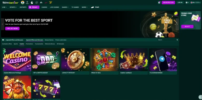 SpinBetter Casino promotions page