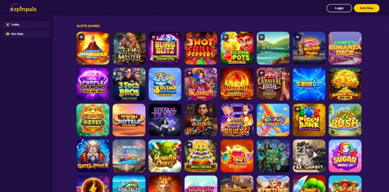 Spinpals Social Casino games page