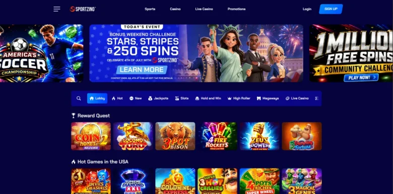 Sportzino Social Casino main webpage