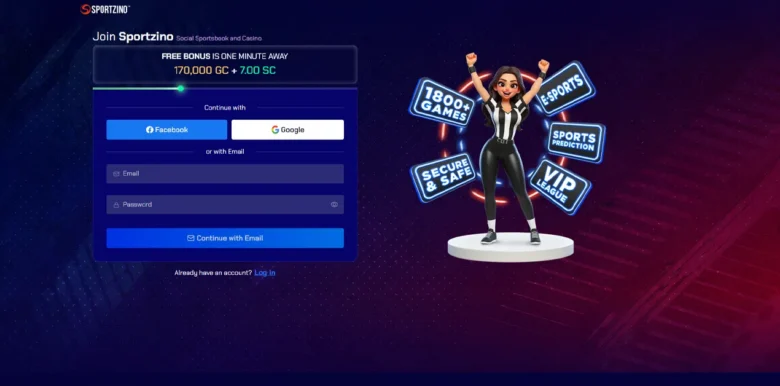 Sportzino Social Casino sign up page