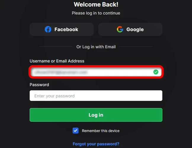 Enter your username or email