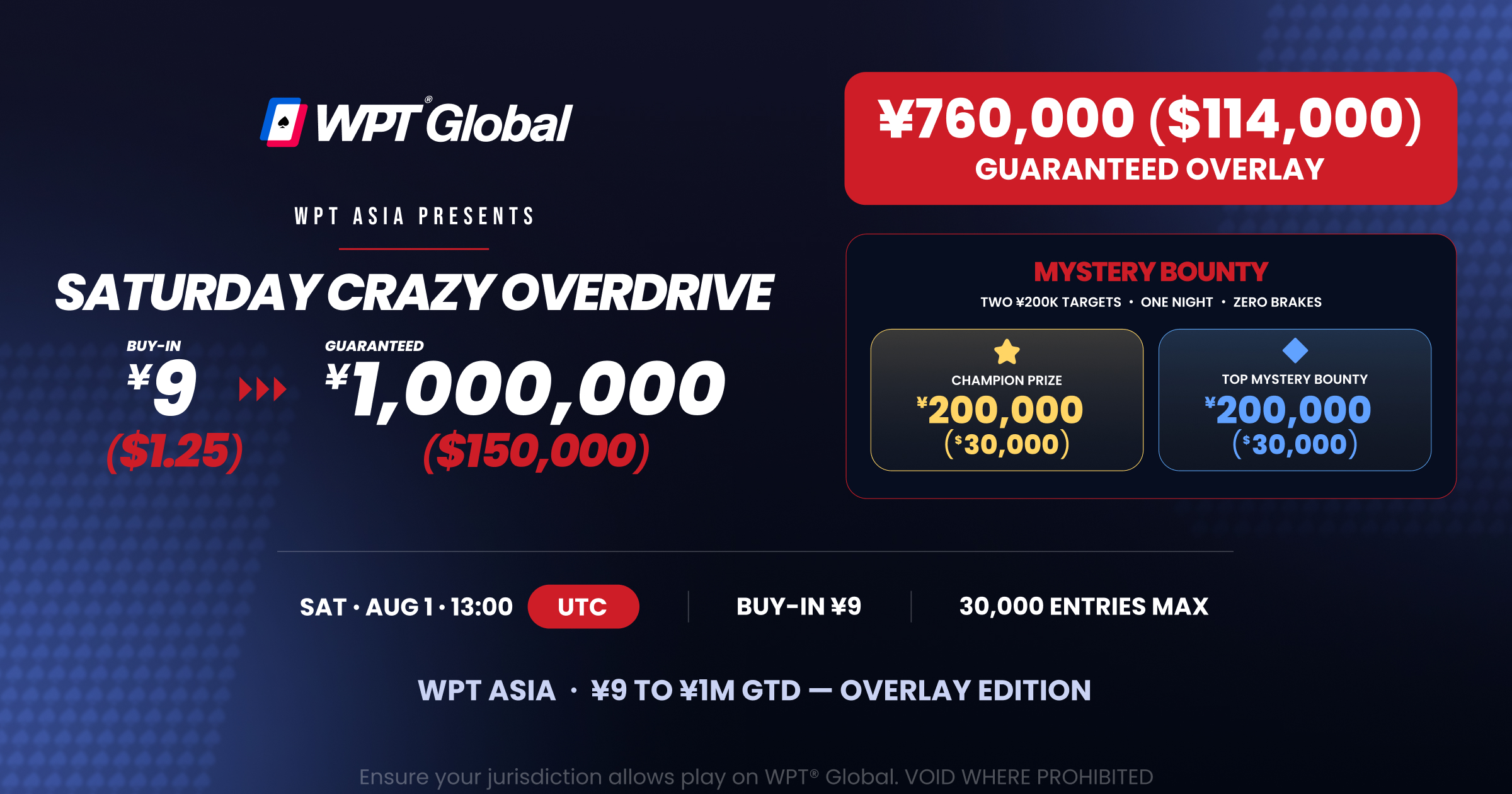 Overlay is Guaranteed: Do Not Miss WPT Global Saturday Crazy Overdrive!