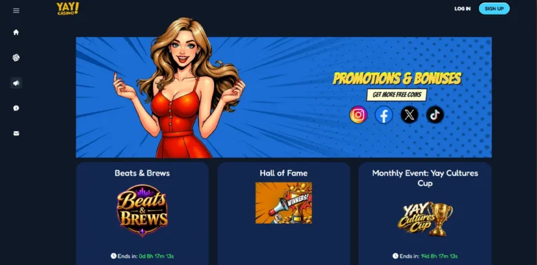 Yay Social Casino promotions page