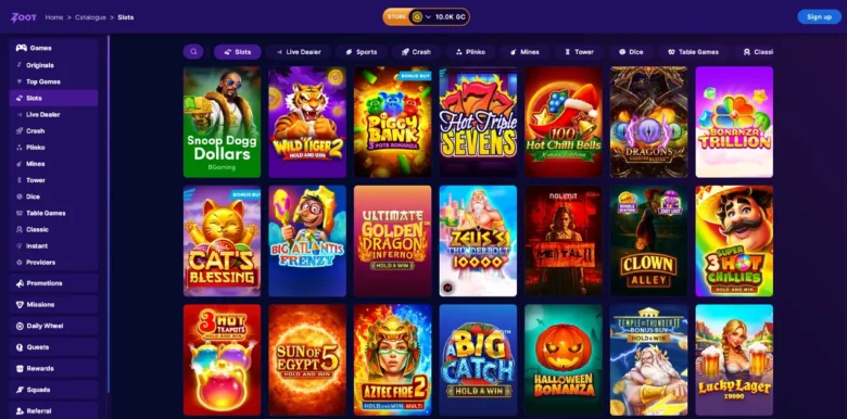 Zoot Social Casino slots page