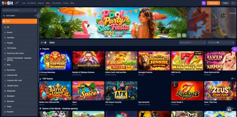 1xBit Casino main webpage