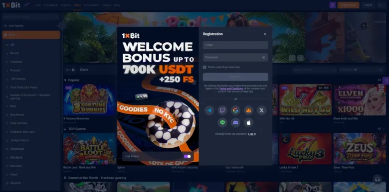 1xBit Casino sign up page