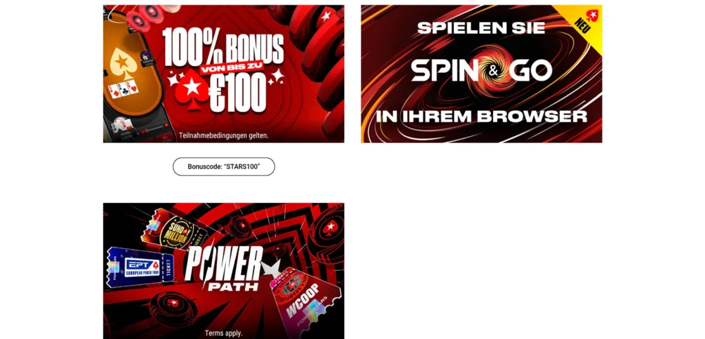 Übersicht der PokerStars Casino-Bonusangebote, inklusive Willkommensbonus und Aktionen.