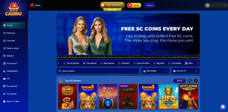 A1 Social Casino main webpage