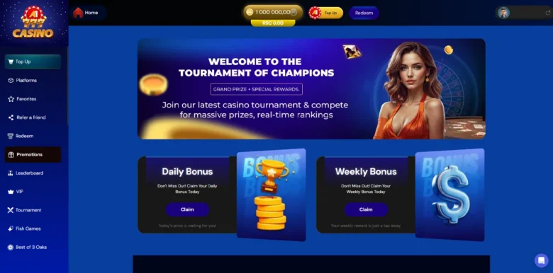 A1 Social Casino promotions page