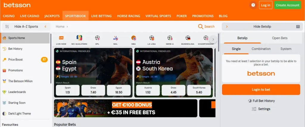 Dabei geht’s nicht nur um die üblichen Verdächtigen. Neben Fußball, Tennis, Eishockey und Basketball findest du auch Randsportarten wie beispielsweise Badminton oder Aussie Rules – plus Handball, Golf, MMA und mehr. Beim Fußball ist die Auswahl an Ligen auffällig groß.