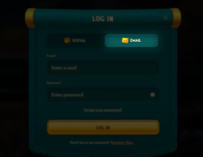 Choose the email option or the same social method used during registration.