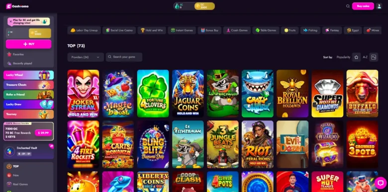Cashoomo Social Casino Slots page