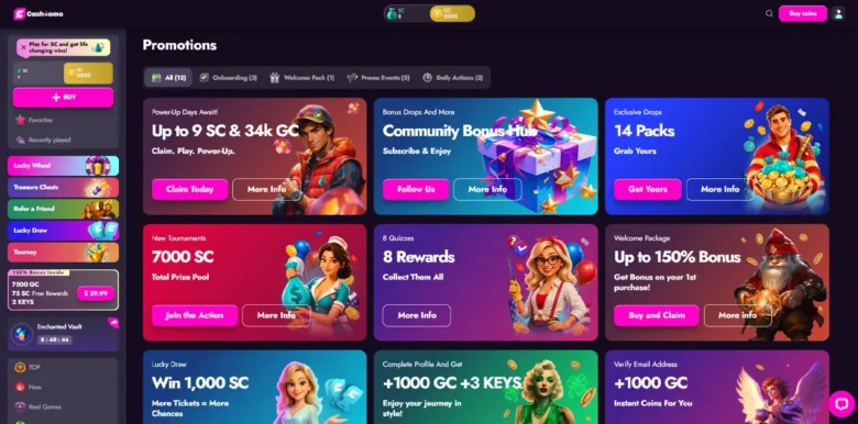 Cashoomo Social Casino promotions page