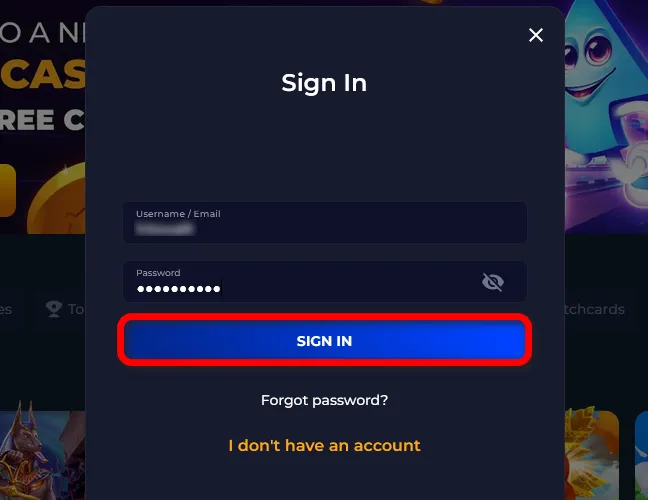Press Sign In to open the player area.