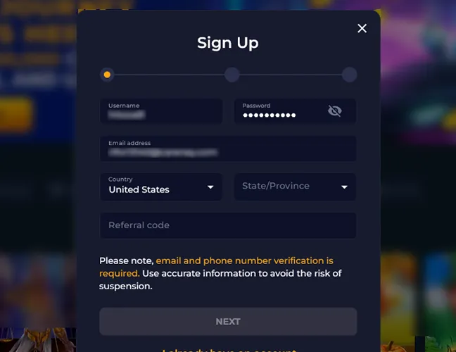 Enter a username, password, and email address.