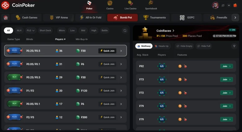Bomb Pot Games on CoinPoker