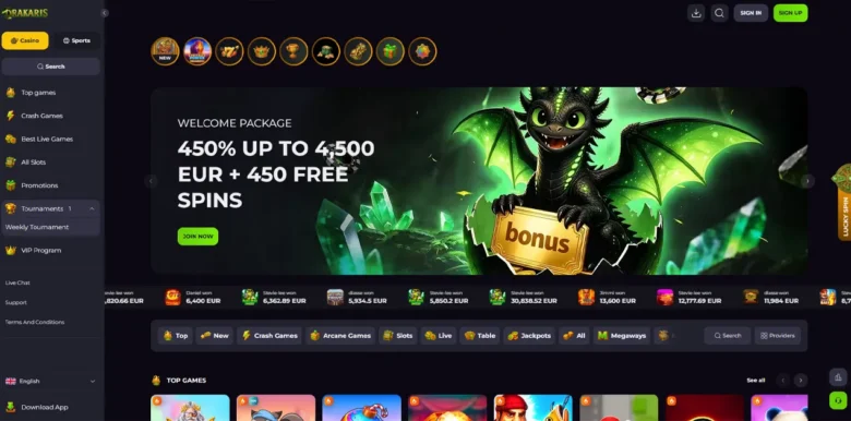 Drakaris Casino main webpage