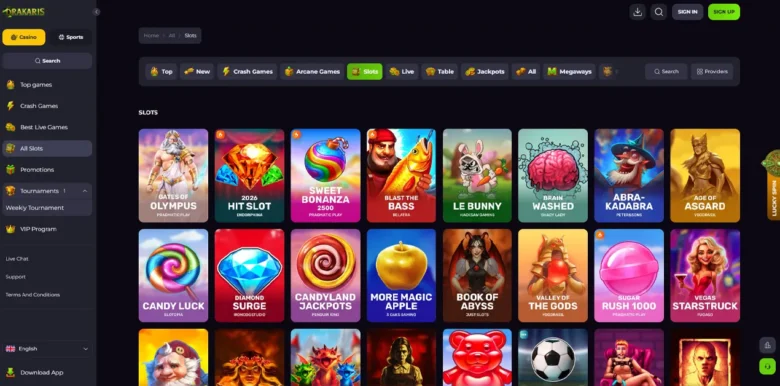 Drakaris Casino slots page