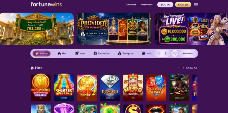 Fortune Wins Social Casino main webpage