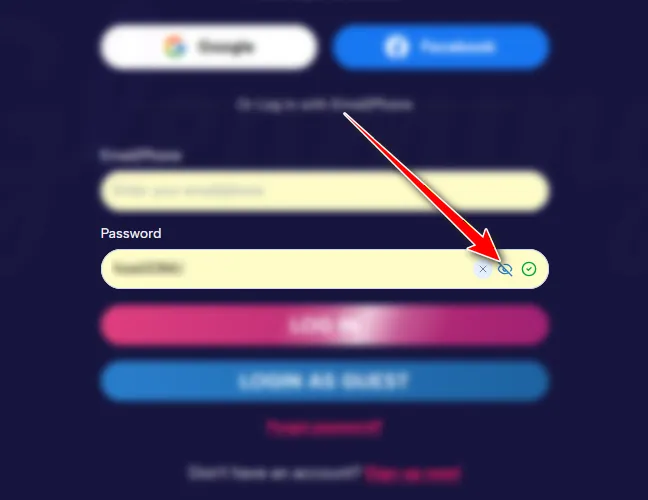 Enter your password and use the eye icon if you want to check it before submitting.