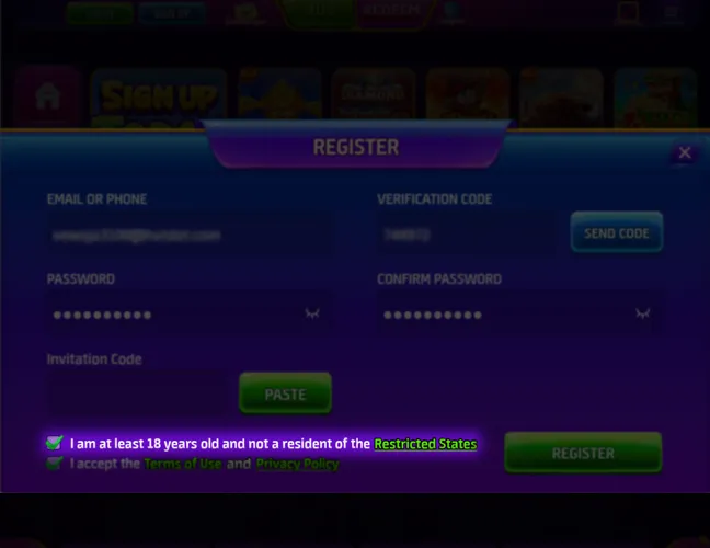 Click Register to create the account.