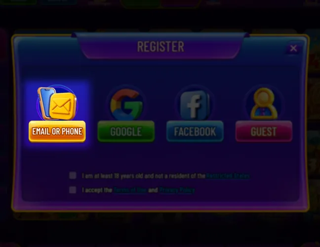 Choose email or phone registration.