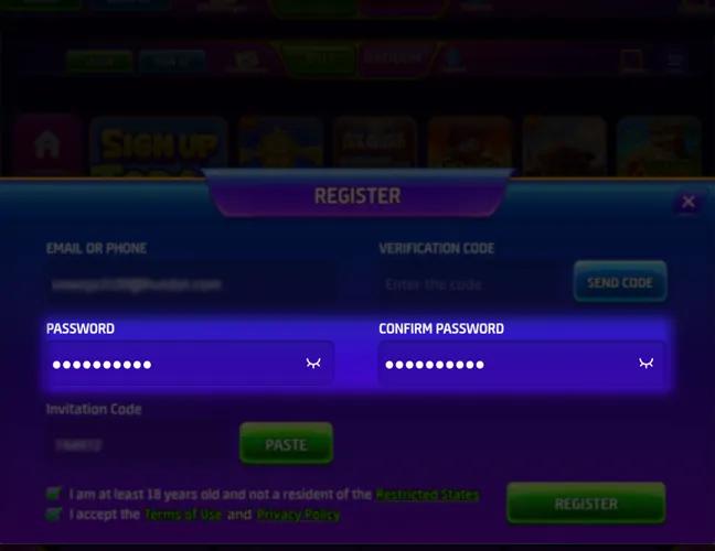 Create and confirm a password.