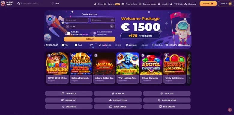 MilkyWay Casino main webpage