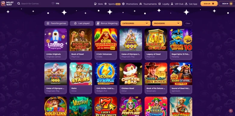 MilkyWay Casino slots page