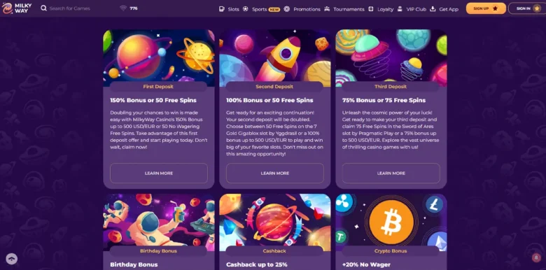 MilkyWay Casino promotions page