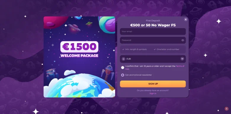 MilkyWay Casino sign up page
