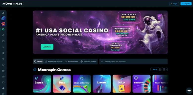 Moonspin Social Casino main webpage