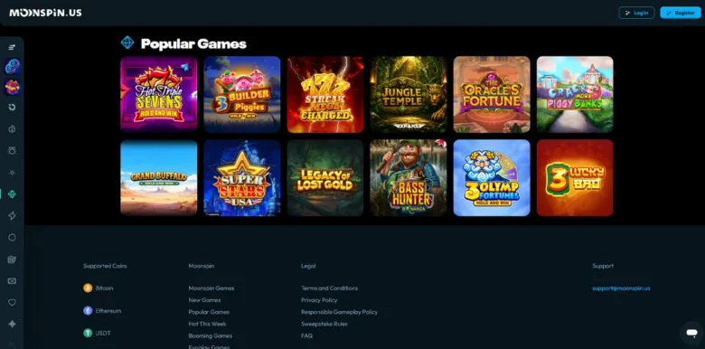 Moonspin Social Casino slots page