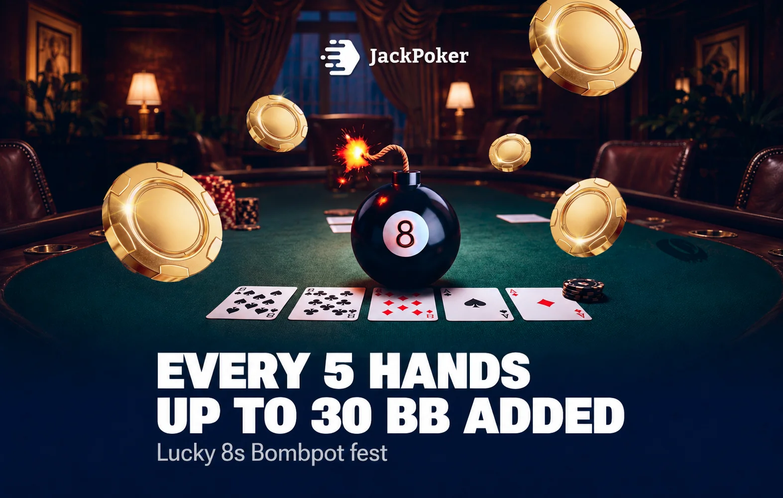 JackPoker Invites Cash Players to Lucky 8S Bombpot Fest