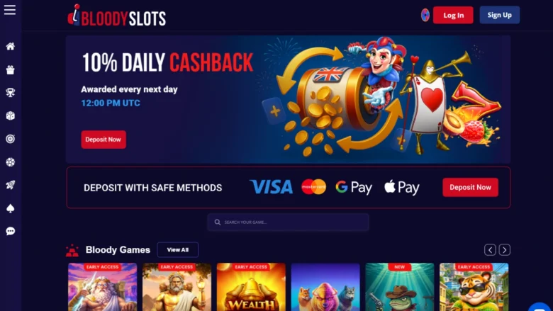 Bloody Slots Casino Homepage Screenshot