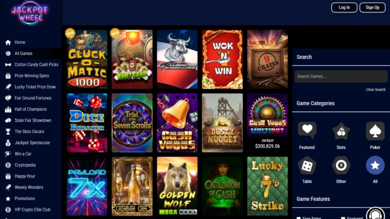 Jackpot Wheel Casino page Screenshot