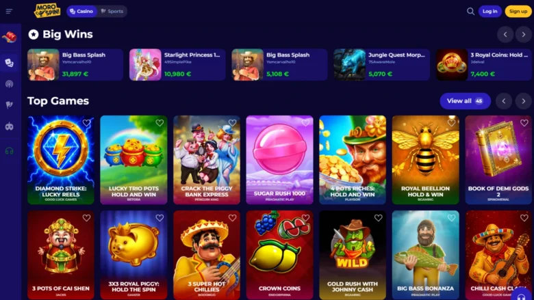 Morospin Casino page Screenshot