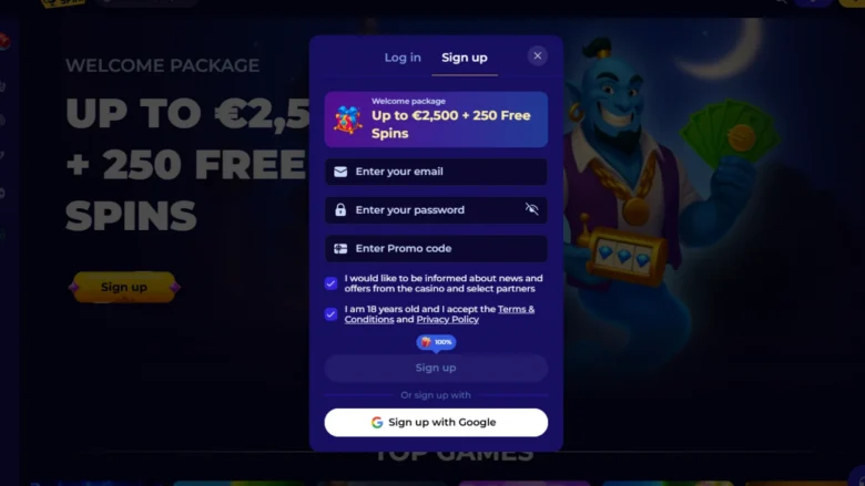 Morospin Casino Login page Screenshot