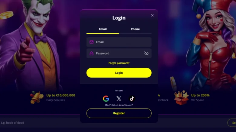 Slotoro Casino Login Screenshot