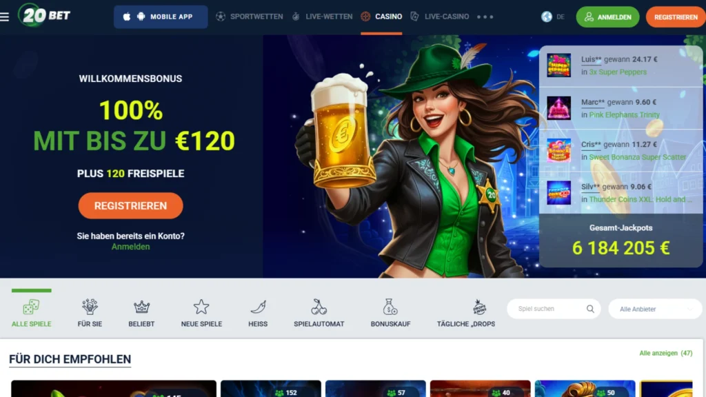 Screenshot der Casinoseite