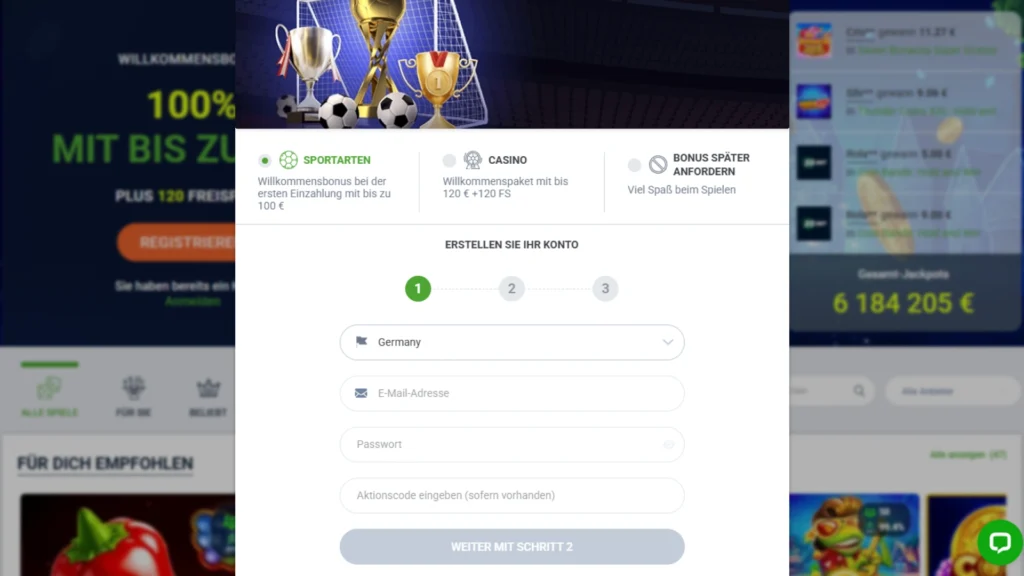 Screenshot des Anmeldeformulars